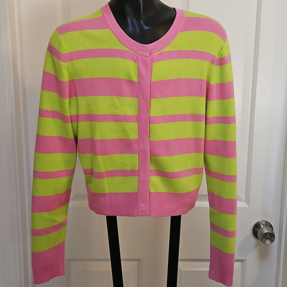 VICTOR GLEMAUD Pink and Green Striped Cardigan Sweater - S